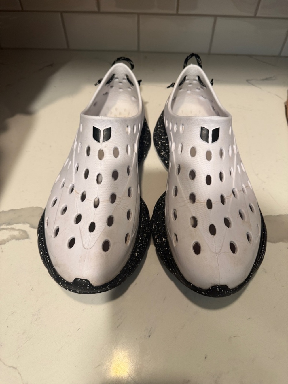 Men's White Perforated Athletic Slip-On with Black Speckle Sole